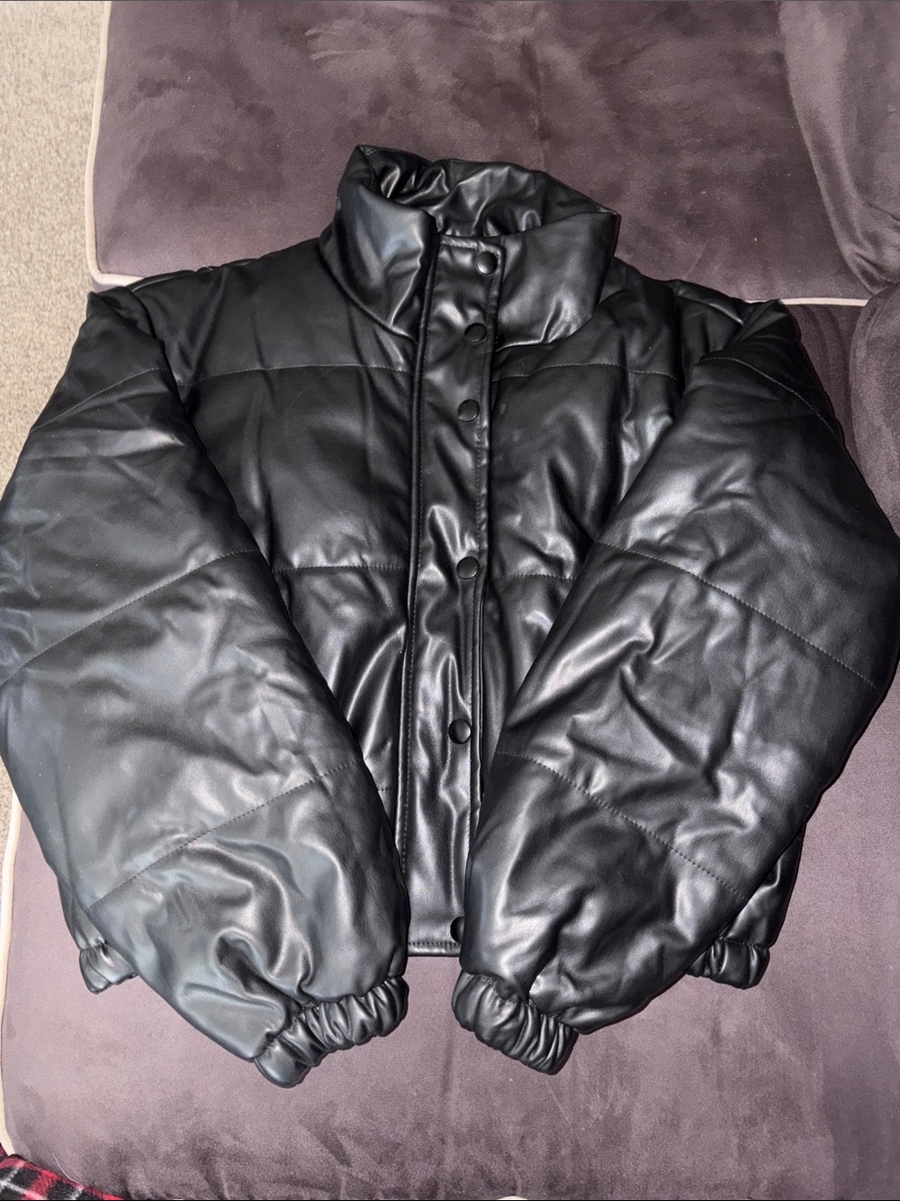Le Lis - Women’s-Black Faux Leather Puffer Jacket